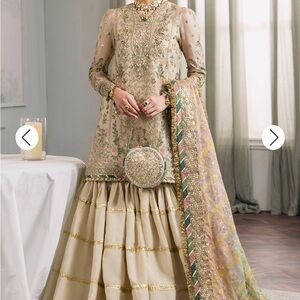 Embellished Beige and Green Traditional Dress